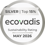 EcoVadis-Siegel in Silber für die Knauf Interfer Cold Rolling GmbH im Mai 2026 – verlinkt zur aktuellen Anerkennungsseite auf ecovadis.com.